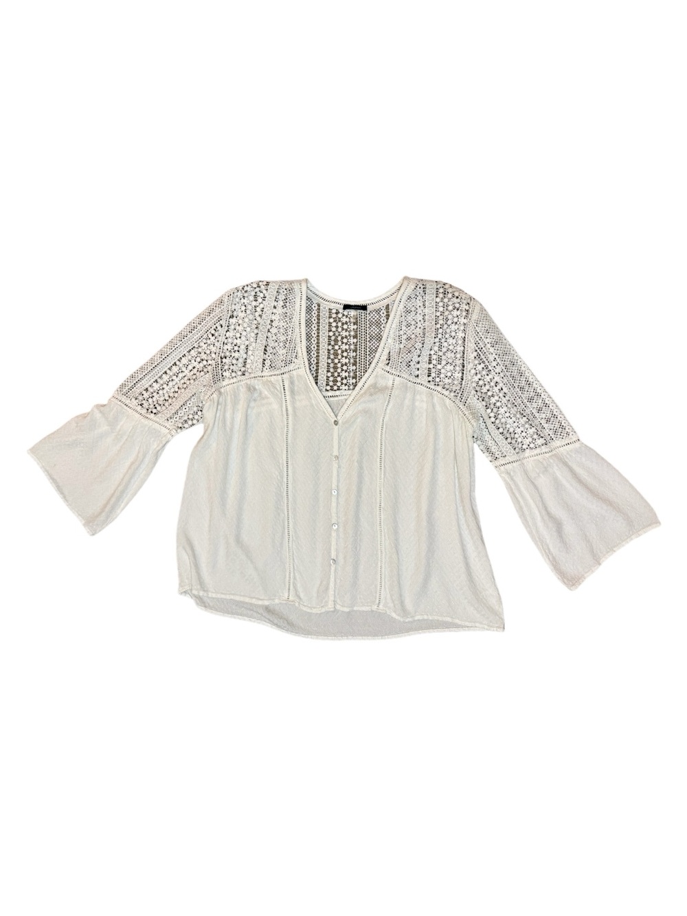 Soprano Ivory Crochet Lace Button-Front Boho Blouse